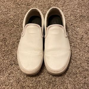 white leather slip on vans, size 10